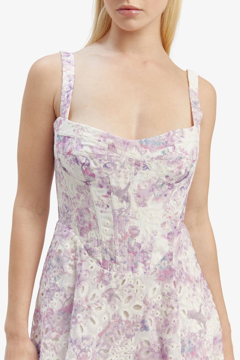 Adaline Broderie Midi Dress - Lilac Floral - SHOPJAUS - JAUS