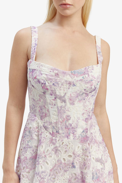 Adaline Broderie Midi Dress - Lilac Floral - SHOPJAUS - JAUS