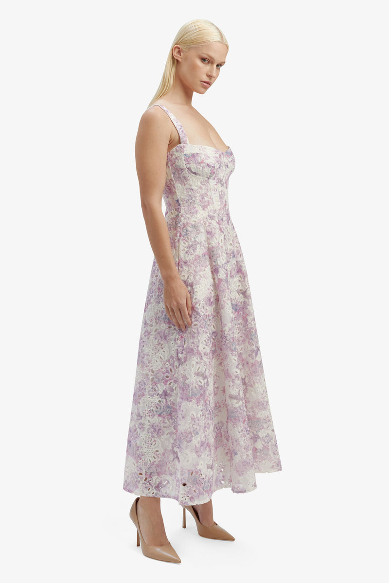 Adaline Broderie Midi Dress - Lilac Floral - SHOPJAUS - JAUS