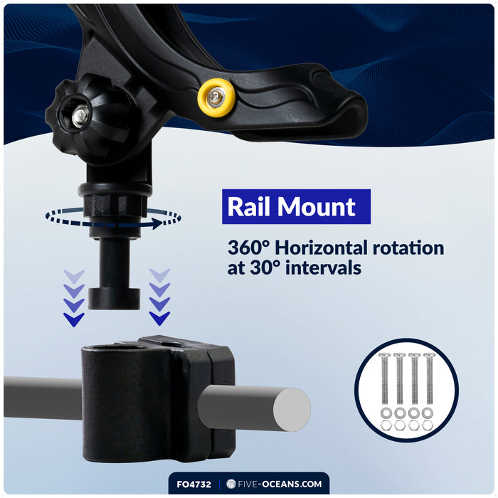 Kayak Rod Holder with Rail Mount, Large, Black - FO4732 - Five Oceans