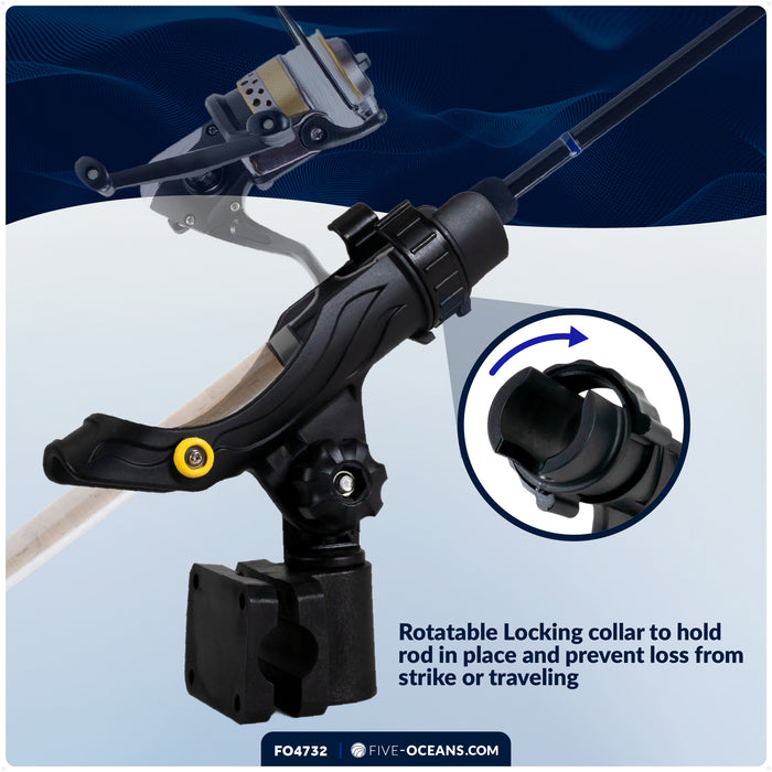 Kayak Rod Holder with Rail Mount, Large, Black - FO4732 - Five Oceans