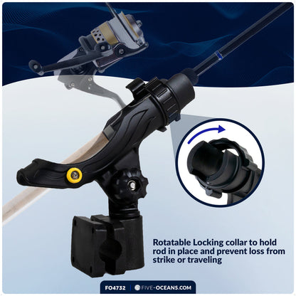 Kayak Rod Holder with Rail Mount, Large, Black - FO4732 - Five Oceans
