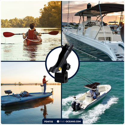 Kayak Rod Holder with Rail Mount, Large, Black - FO4732 - Five Oceans