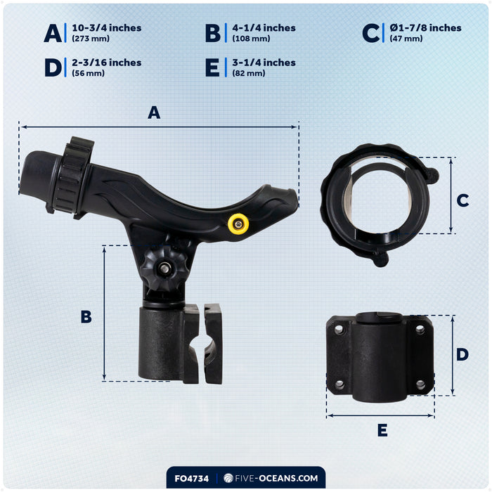 Kayak Rod Holder with Rail Mount, X-Large, Black - FO4734 - Five Oceans