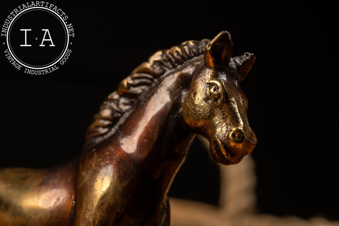 Antique Solid Brass Horse Ashtray
