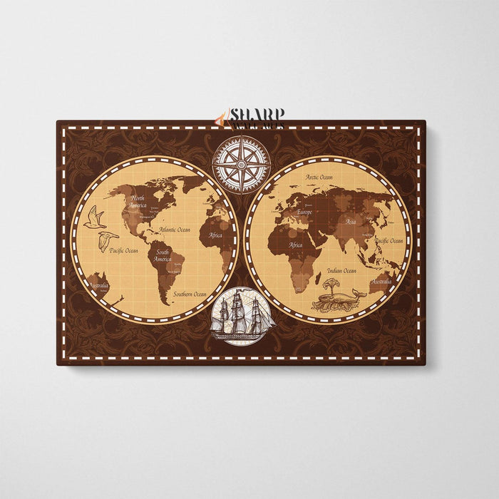 Antique World Map Wall Art - Old Fashioned World Map - SharpWallArts