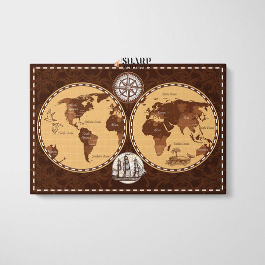 Antique World Map Wall Art - Old Fashioned World Map - SharpWallArts