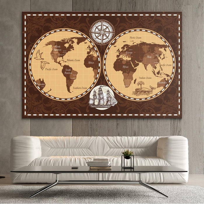 Antique World Map Wall Art - Old Fashioned World Map - SharpWallArts