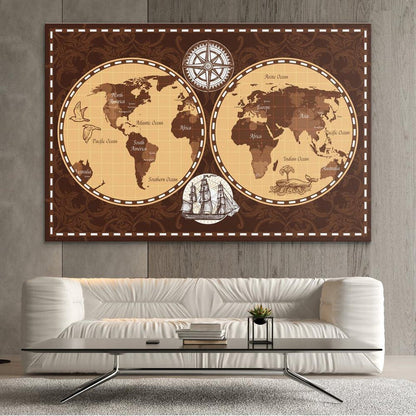Antique World Map Wall Art - Old Fashioned World Map - SharpWallArts