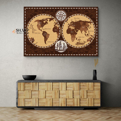 Antique World Map Wall Art - Old Fashioned World Map - SharpWallArts