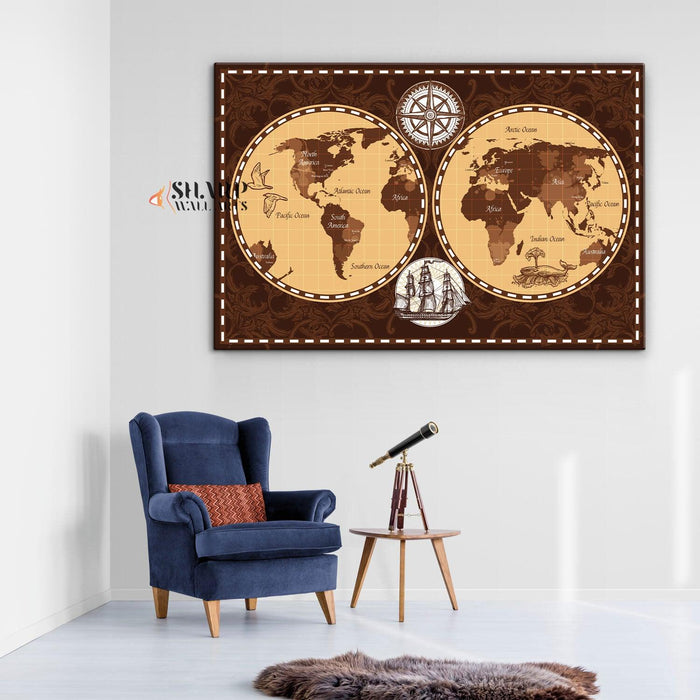 Antique World Map Wall Art - Old Fashioned World Map - SharpWallArts