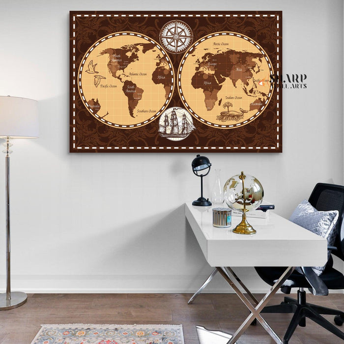 Antique World Map Wall Art - Old Fashioned World Map - SharpWallArts