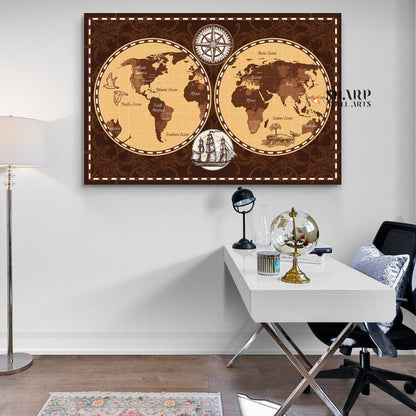 Antique World Map Wall Art - Old Fashioned World Map - SharpWallArts