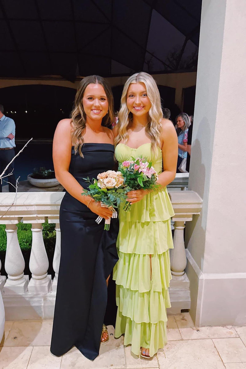 Apple Green Bustier Chiffon Tiered Maxi Dress