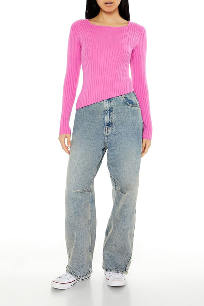 Asymmetrical Ribbed Knit Sweater