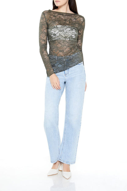 Asymmetrical Sheer Lace Top