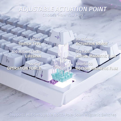 ATTACK SHARK X68HE RT Mechanical Gaming Keyboard 60% Wired TKL - White Contour