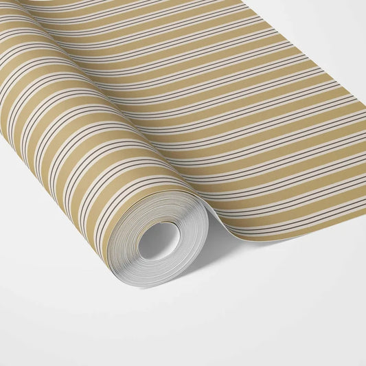 Geometric Striped Traditional Wallpaper (Ochre Yellow)