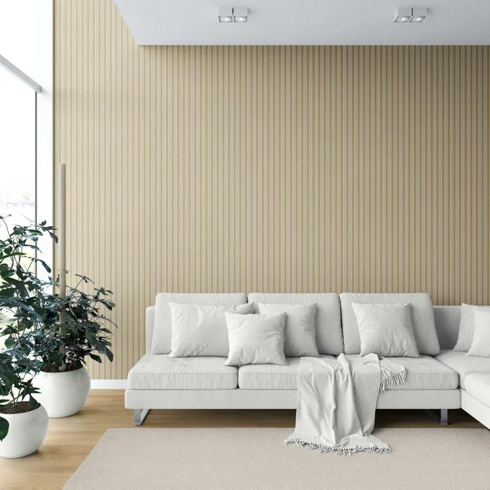 Geometric Striped Shower Toilet Wallpaper (Ochre Yellow)