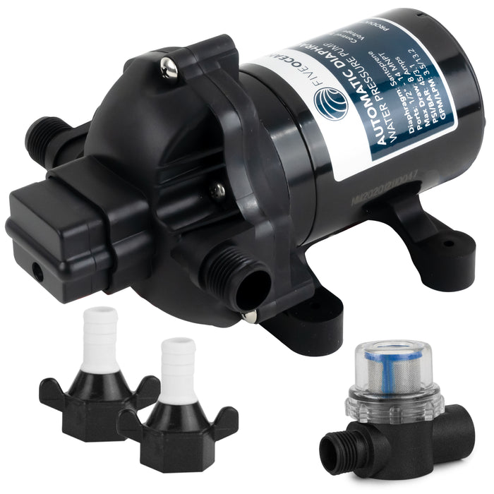 Automatic Diaphragm Water Pump, 3.0 GPM / 11.3 LPM, 45PSI, 12V DC - FO3605 - Five Oceans