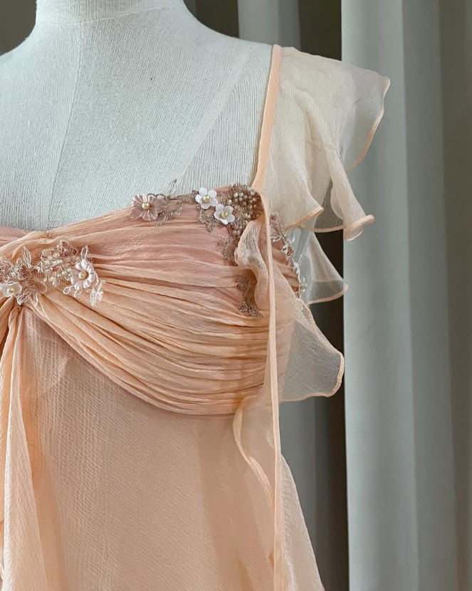 Baby Peach A Line Two Piece Appliques Tiered Chiffon Party Dress Evening Dress