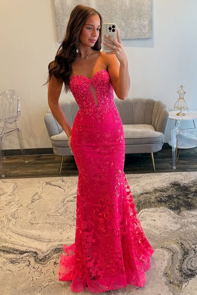 Backless Sequin Mermaid Prom Dress with Sweetheart Neckline and Delicate Appliques