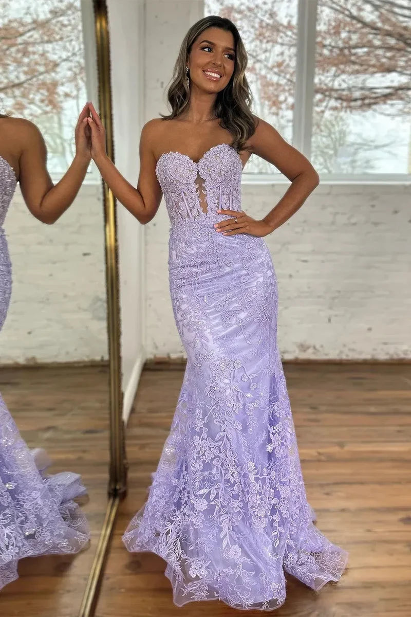 Backless Sequin Mermaid Prom Dress with Sweetheart Neckline and Delicate Appliques