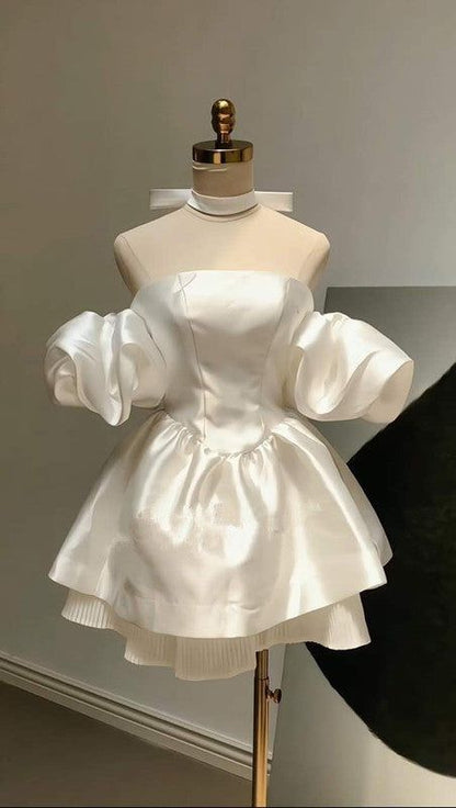 Ball Gown Strapless Short Satin Homecoming Gown Hoco Dress