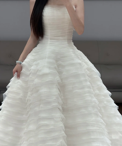 Ball Gown White Wedding Dress Tiered Wedding Gowns