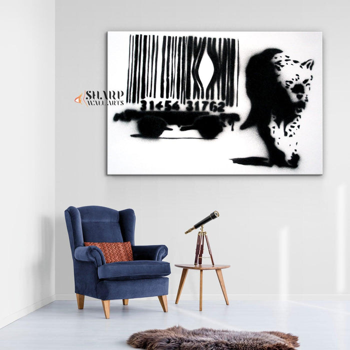 Banksy - Barcode Leopard Wall Art Canvas - SharpWallArts