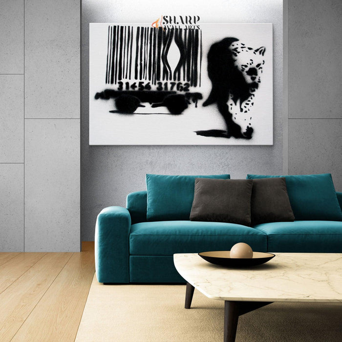 Banksy - Barcode Leopard Wall Art Canvas - SharpWallArts