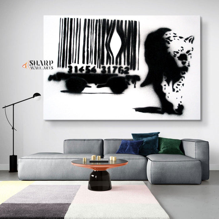 Banksy - Barcode Leopard Wall Art Canvas - SharpWallArts