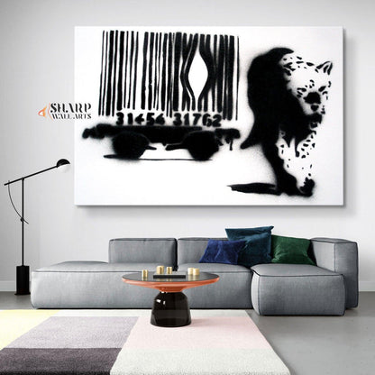 Banksy - Barcode Leopard Wall Art Canvas - SharpWallArts