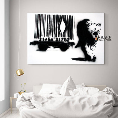 Banksy - Barcode Leopard Wall Art Canvas - SharpWallArts