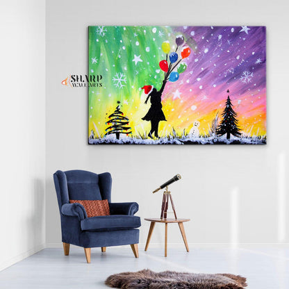 Banksy - Christmas Flying Balloon Girl - SharpWallArts