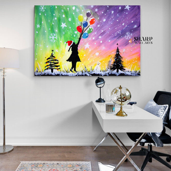 Banksy - Christmas Flying Balloon Girl - SharpWallArts