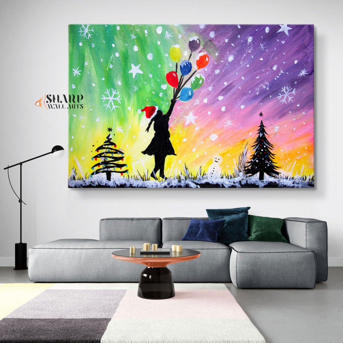 Banksy - Christmas Flying Balloon Girl - SharpWallArts