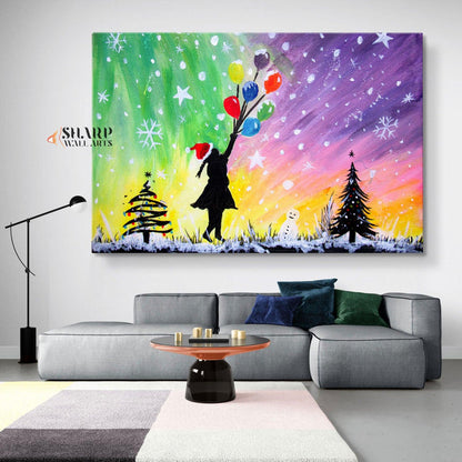 Banksy - Christmas Flying Balloon Girl - SharpWallArts