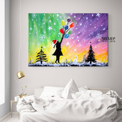 Banksy - Christmas Flying Balloon Girl - SharpWallArts