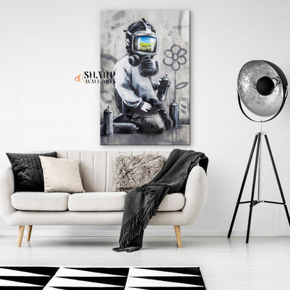 Banksy - Gas Mask Boy Canvas Wall Art - SharpWallArts