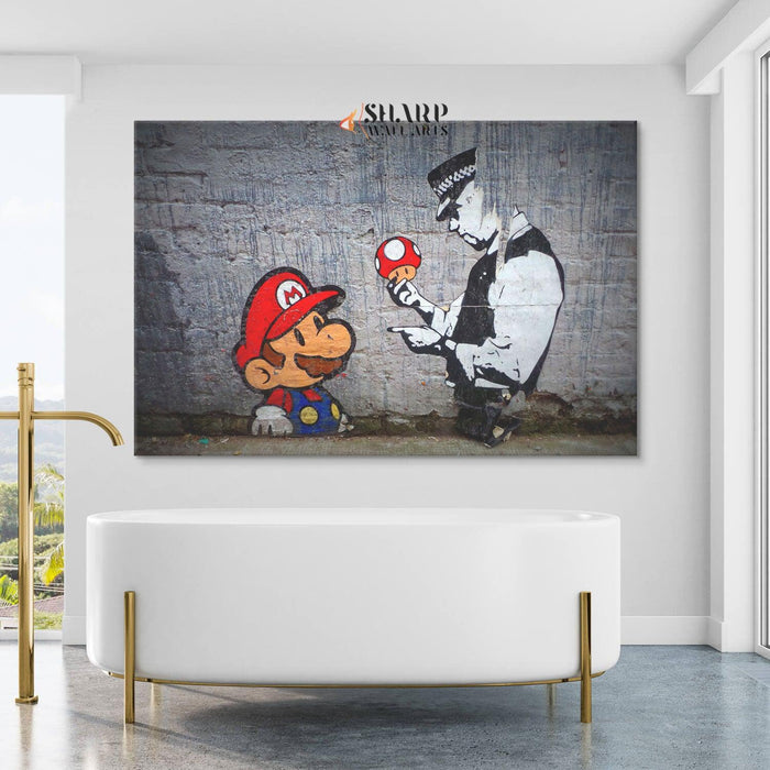Banksy Super Mario Wall Art Canvas - SharpWallArts