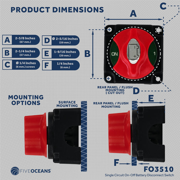 Battery Disconnect Switch On-Off, 250 Amp, 12-24 Volts - FO3510 - Five Oceans