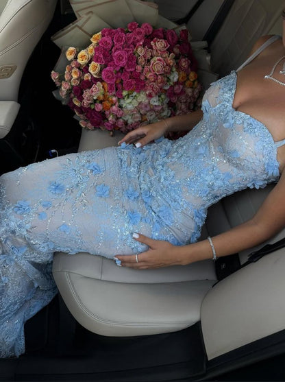 Beautiful Mermaid 3D Floral Prom Dresses Spaghetti Straps Lace Formal Dress,AST2284