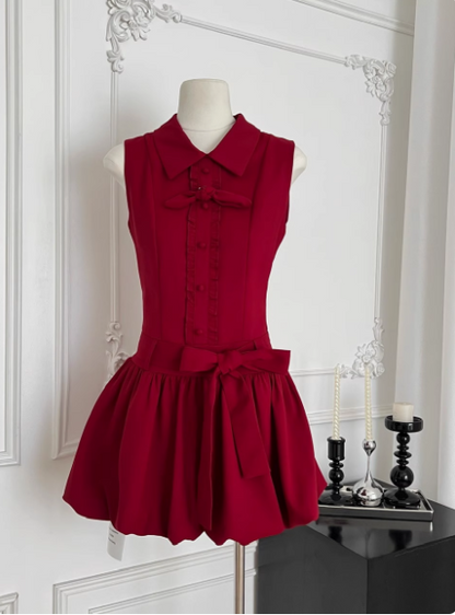 Beautiful Red Three-dimensional Flower Sleeveless Polo Collar Sleeveless Flower Bud Birthday Short Skirt Homecoming Dress