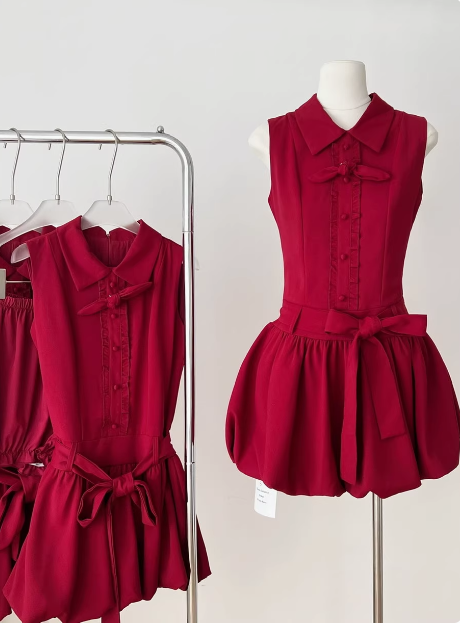 Beautiful Red Three-dimensional Flower Sleeveless Polo Collar Sleeveless Flower Bud Birthday Short Skirt Homecoming Dress