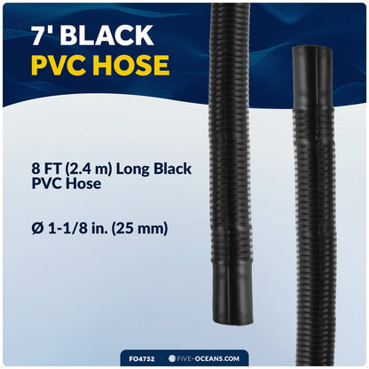 Bilge Pump Plumbing Kit, 8' x 1-1/8" Black PVC Hose with 2 Clamps & Thru-Hull Fitting - FO4752 - Five Oceans