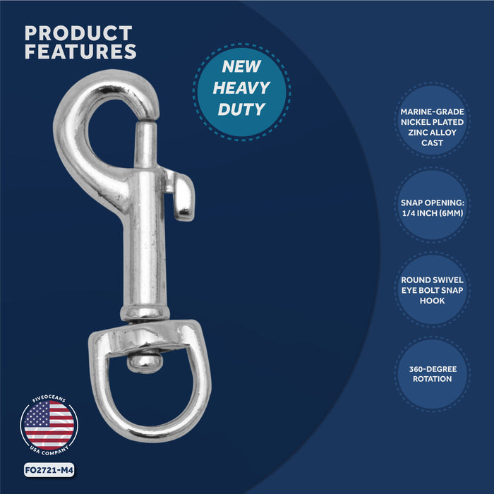 Bimini Top Swivel-Eye Bolt Snap, Zinc Alloy, 4-Pack