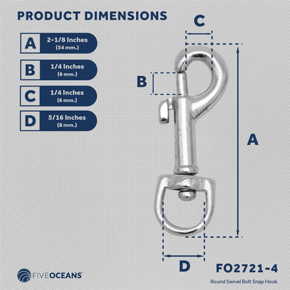 Bimini Top Swivel-Eye Bolt Snap, Zinc Alloy, 4-Pack