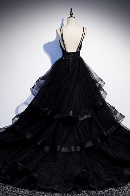 Black A-line Layered Evening Dress