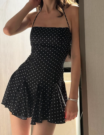 Black Homecoming Dress French Spaghetti Strap Polka Dot Birthday Dresses